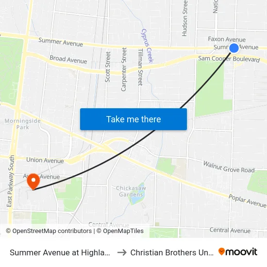 Summer Avenue at Highland Street to Christian Brothers University map