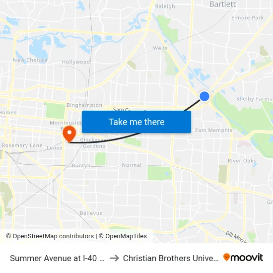Summer Avenue at I-40 Hwy to Christian Brothers University map
