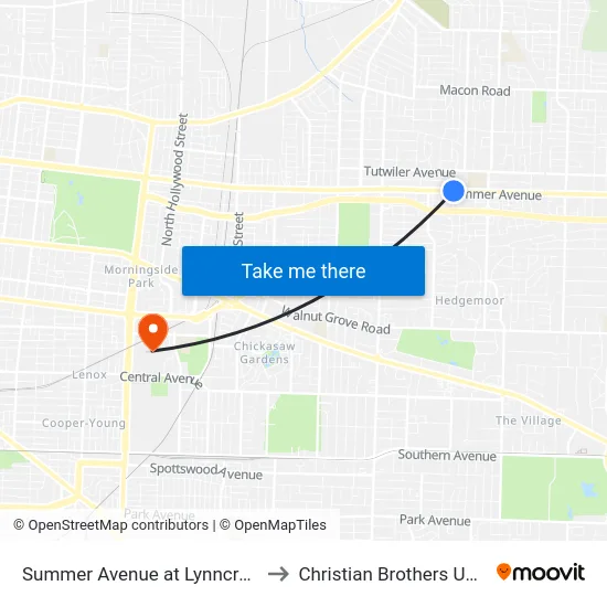 Summer Avenue at Lynncrest Street to Christian Brothers University map
