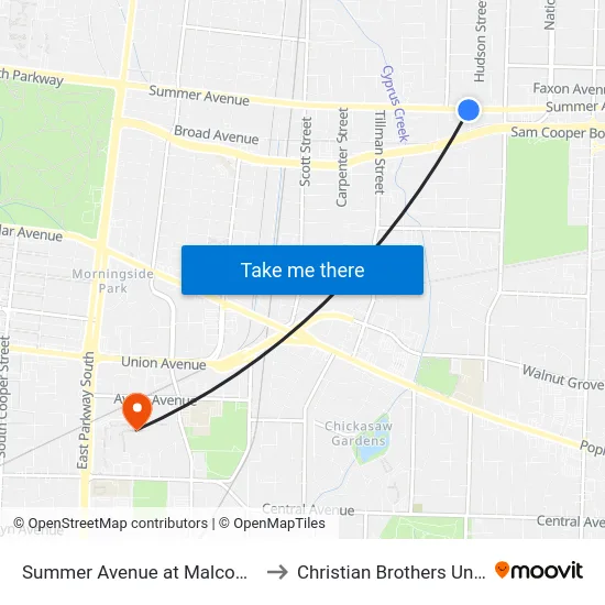 Summer Avenue at Malcomb Street to Christian Brothers University map