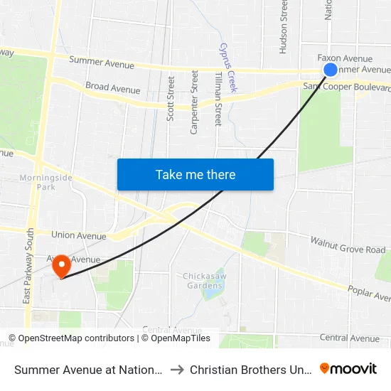 Summer Avenue at National Street to Christian Brothers University map
