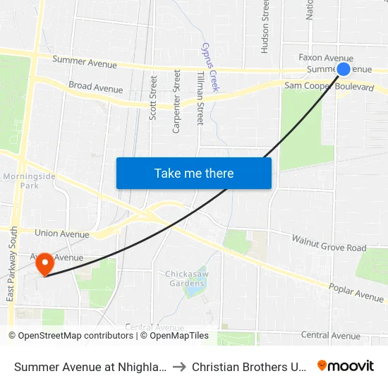 Summer Avenue at Nhighland Street to Christian Brothers University map