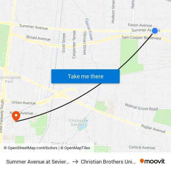 Summer Avenue at Sevier Street to Christian Brothers University map