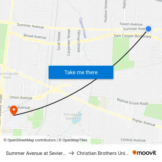 Summer Avenue at Sevier Street to Christian Brothers University map