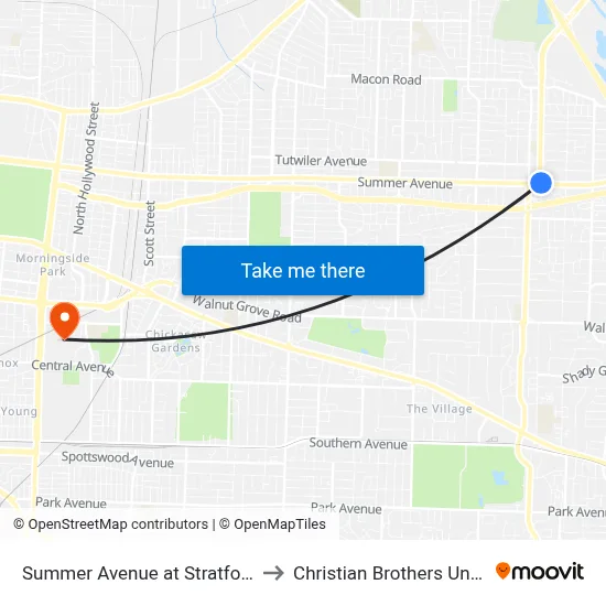 Summer Avenue at Stratford Road to Christian Brothers University map
