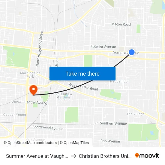 Summer Avenue at Vaughn Road to Christian Brothers University map