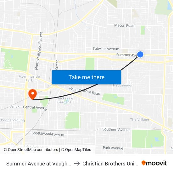 Summer Avenue at Vaughn Road to Christian Brothers University map