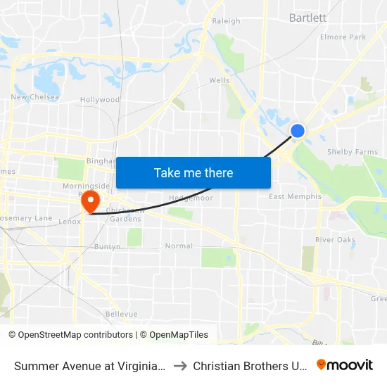 Summer Avenue at Virginia Run Cove to Christian Brothers University map