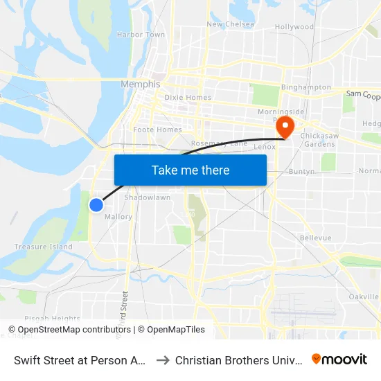 Swift Street at Person Avenue to Christian Brothers University map
