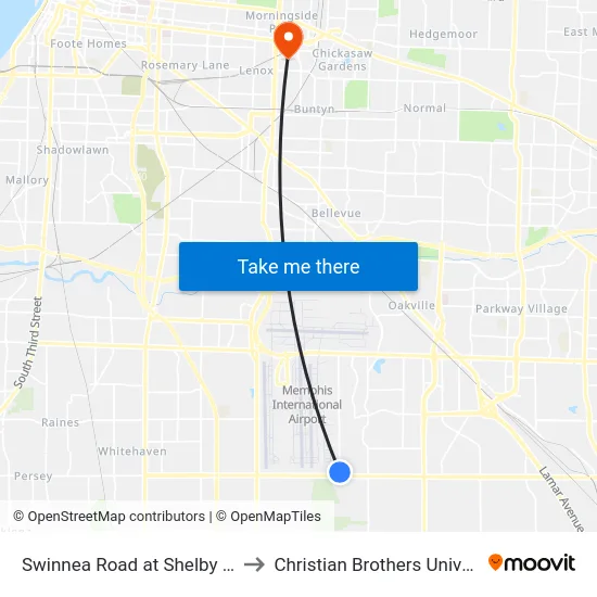 Swinnea Road at Shelby Drive to Christian Brothers University map