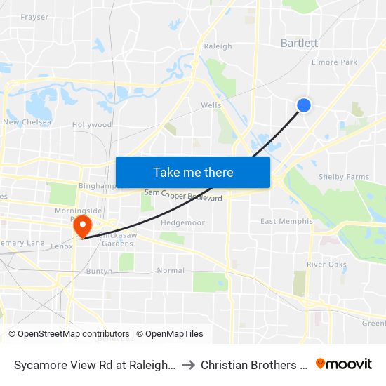 Sycamore View Rd at Raleigh Lagrange Rd to Christian Brothers University map