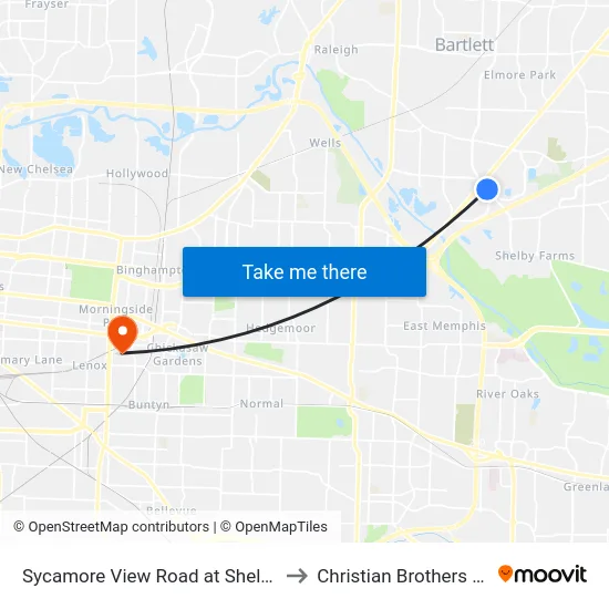 Sycamore View Road at Shelby Oaks Drive to Christian Brothers University map