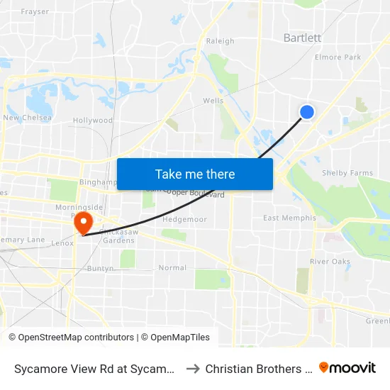 Sycamore View Rd at Sycamore Ridge Road to Christian Brothers University map