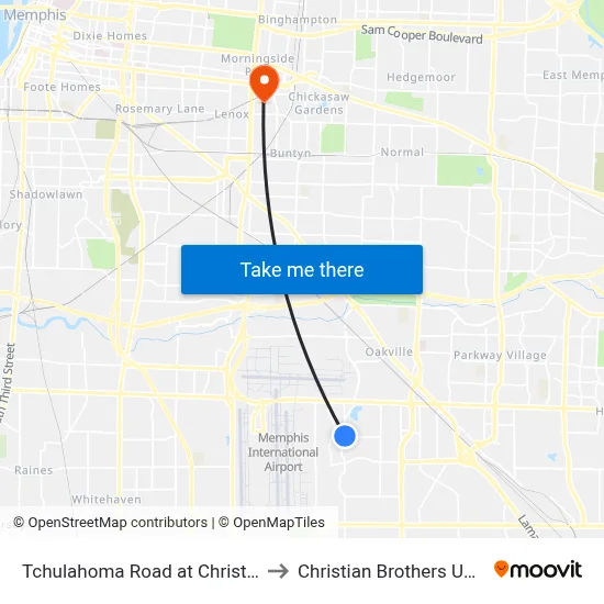 Tchulahoma Road at Christine Road to Christian Brothers University map