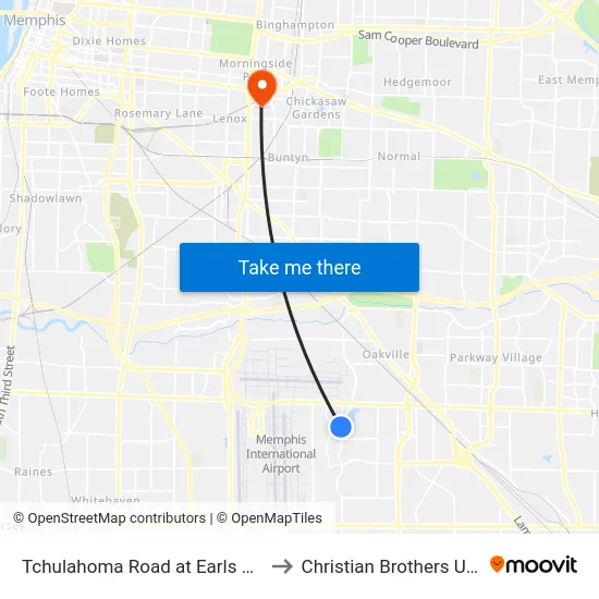 Tchulahoma Road at Earls Court Road to Christian Brothers University map
