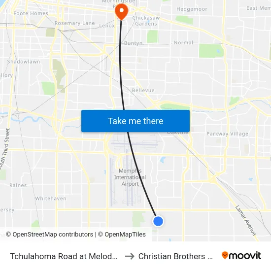 Tchulahoma Road at Melodywood Drive to Christian Brothers University map