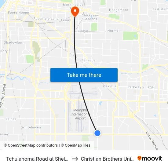 Tchulahoma Road at Shelby Drive to Christian Brothers University map