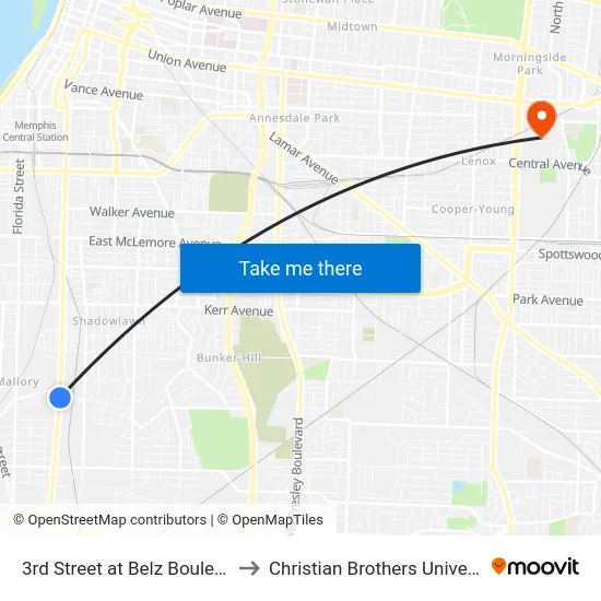 3rd Street at Belz Boulevard to Christian Brothers University map