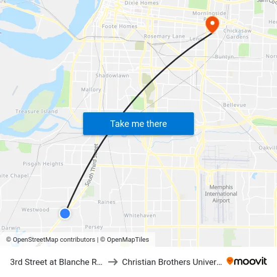 3rd Street at Blanche Road to Christian Brothers University map