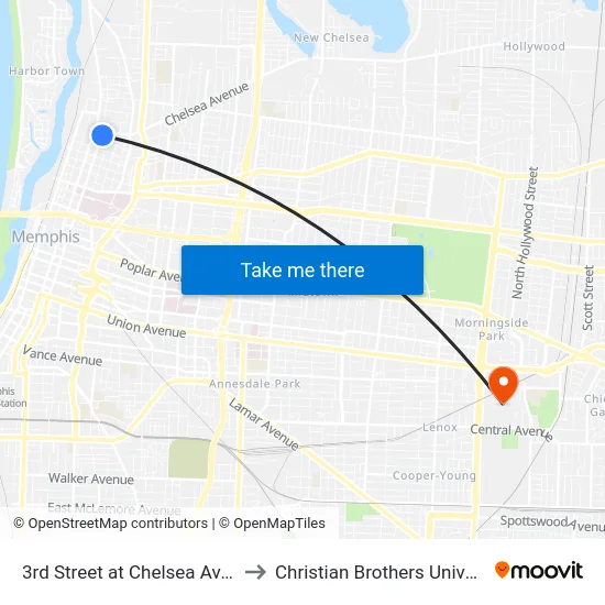 3rd Street at Chelsea Avenue to Christian Brothers University map