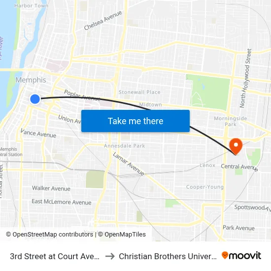 3rd Street at Court Avenue to Christian Brothers University map