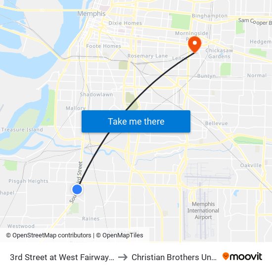 3rd Street at West Fairway Avenue to Christian Brothers University map