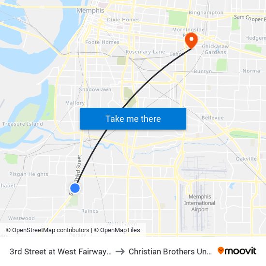 3rd Street at West Fairway Avenue to Christian Brothers University map