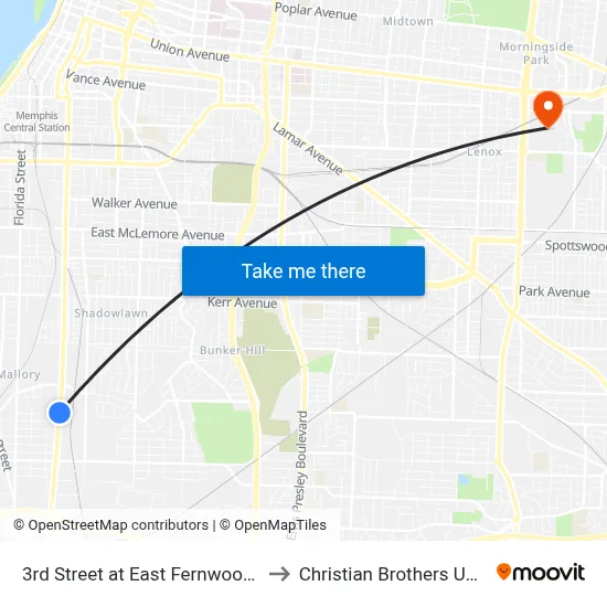 3rd Street at East Fernwood Avenue to Christian Brothers University map
