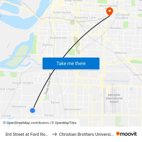 3rd Street at Ford Road to Christian Brothers University map