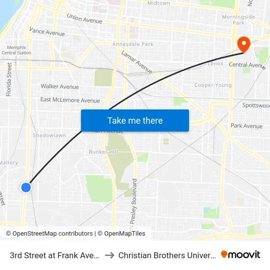 3rd Street at Frank Avenue to Christian Brothers University map