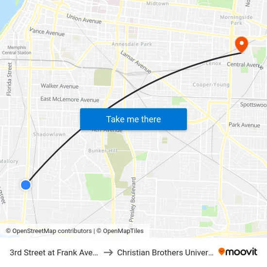 3rd Street at Frank Avenue to Christian Brothers University map
