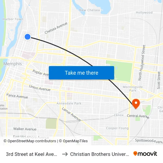 3rd Street at Keel Avenue to Christian Brothers University map