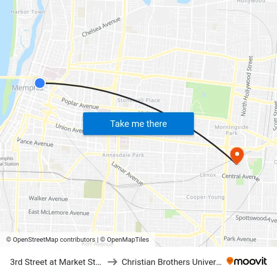 3rd Street at Market Street to Christian Brothers University map