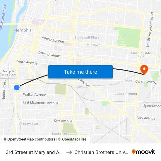 3rd Street at Maryland Avenue to Christian Brothers University map