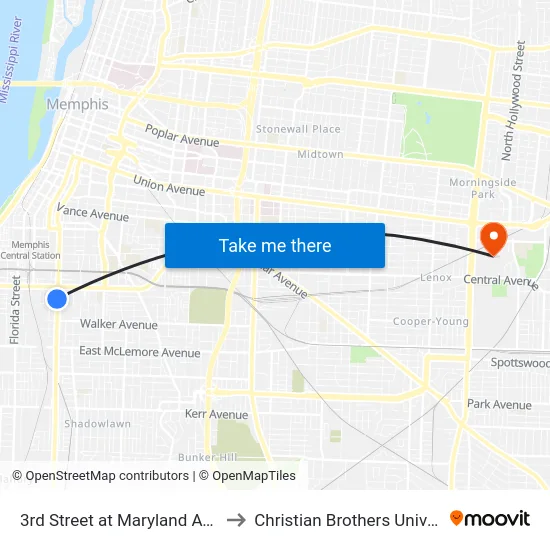3rd Street at Maryland Avenue to Christian Brothers University map