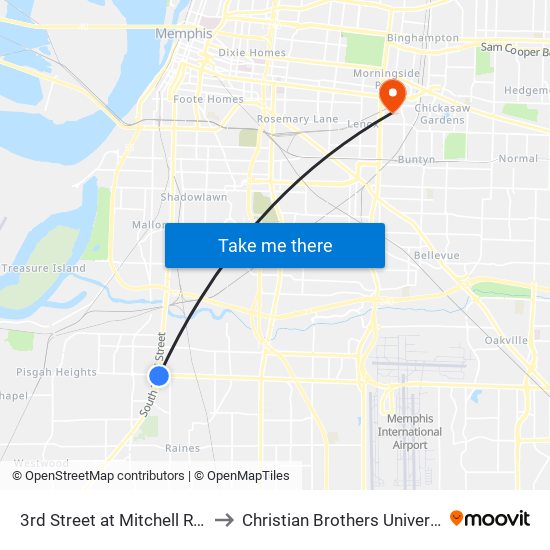 3rd Street at Mitchell Road to Christian Brothers University map