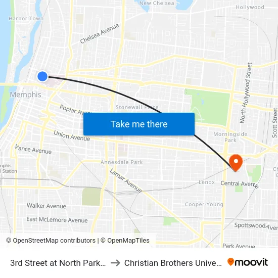3rd Street at North Parkway to Christian Brothers University map