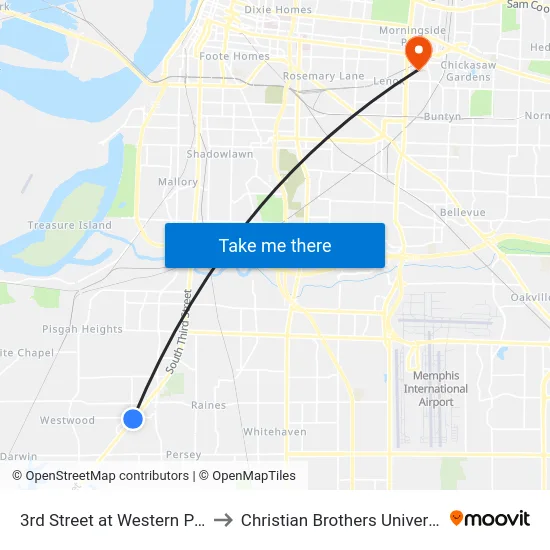 3rd Street at Western Park to Christian Brothers University map