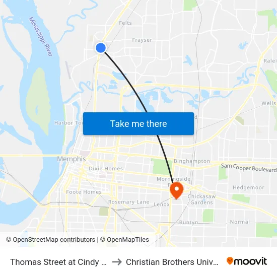 Thomas Street at Cindy Lane to Christian Brothers University map