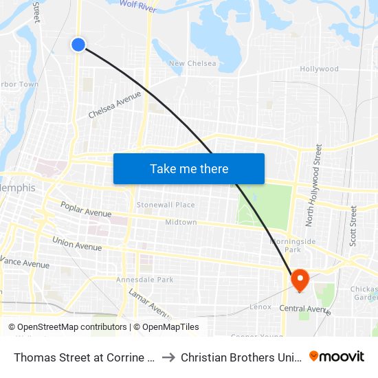 Thomas Street at Corrine Avenue to Christian Brothers University map