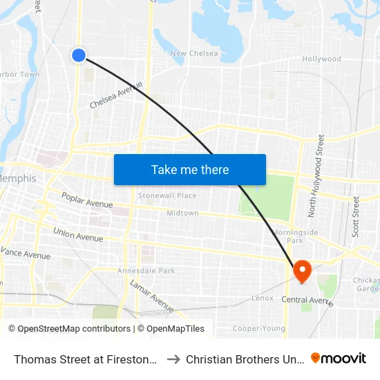 Thomas Street at Firestone Avenue to Christian Brothers University map