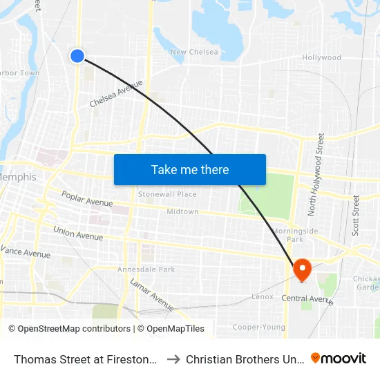 Thomas Street at Firestone Avenue to Christian Brothers University map