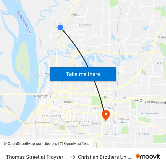 Thomas Street at Frayser Circle to Christian Brothers University map
