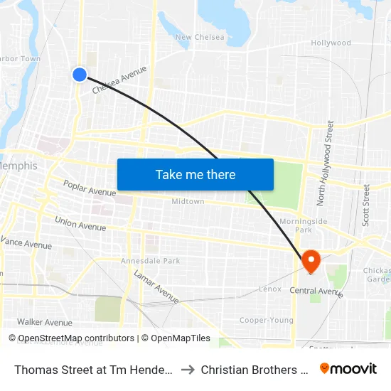 Thomas Street at Tm Henderson Avenue to Christian Brothers University map