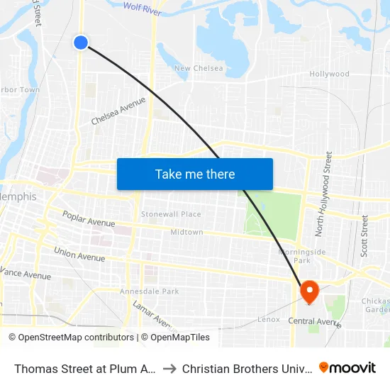 Thomas Street at Plum Avenue to Christian Brothers University map