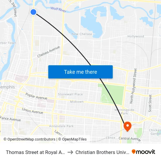 Thomas Street at Royal Avenue to Christian Brothers University map