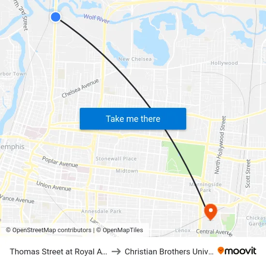 Thomas Street at Royal Avenue to Christian Brothers University map