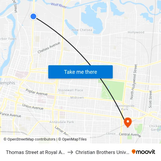 Thomas Street at Royal Avenue to Christian Brothers University map