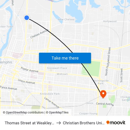 Thomas Street  at Weakley Avenue to Christian Brothers University map