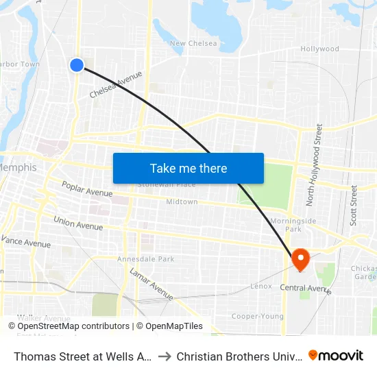 Thomas Street at Wells Avenue to Christian Brothers University map